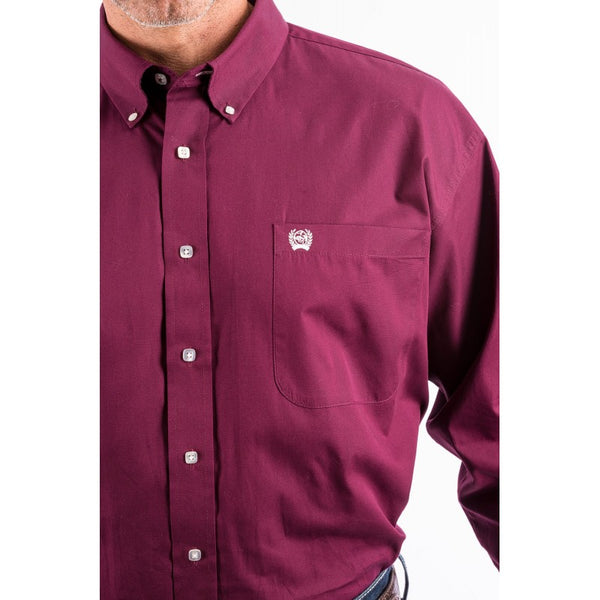 Cinch Men's Classic Fit Long Sleeve Solid Burgundy Shirt : Large