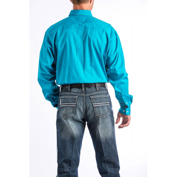 Cinch Men's Classic Fit Long Sleeve Solid Teal Blue Shirt : Medium