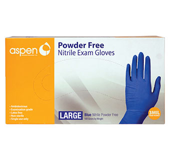 Aspen Nitrile Blue Large 3ml  Powder Free Exam Gloves : 100ct