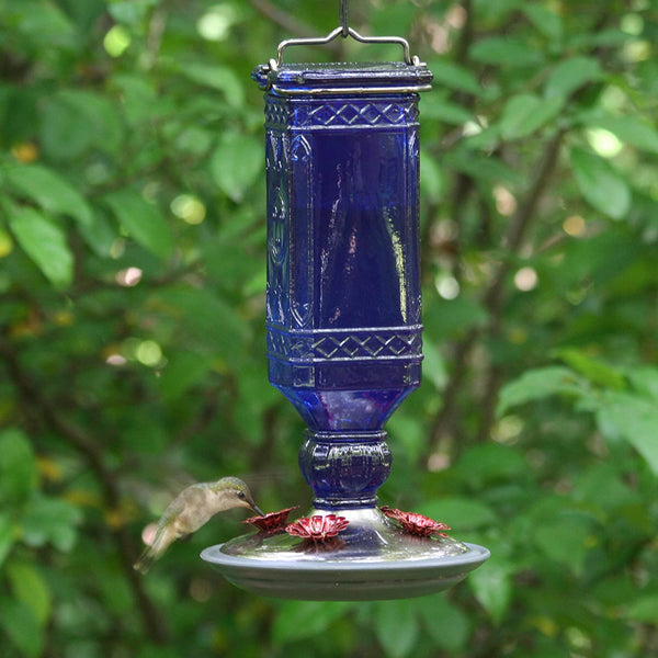 Perky Pet Hummingbird Antique Blue Glass Feeder: 16oz