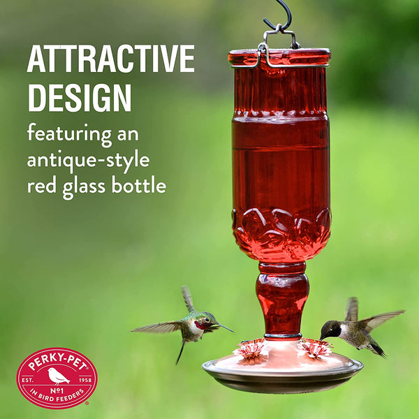 Perky Pet Hummingbird Antique Red Glass Feeder : 24oz