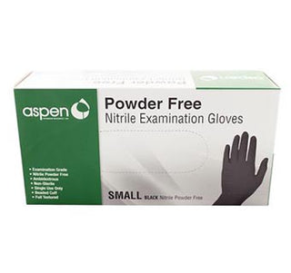 Aspen Nitrile Black Small  Powder Free Exam Gloves : 100ct
