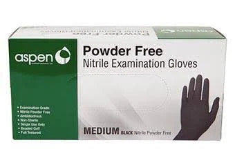 Aspen  Nitrile Black Medium Powder Free Exam  Gloves :100ct