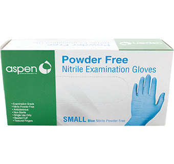 Aspen Nitrile Blue 5ml Small Powder Free Exam Gloves : 100ct