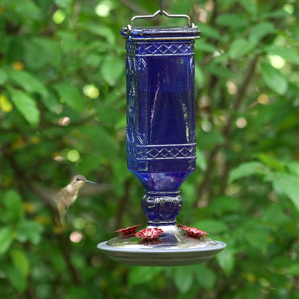 Perky Pet Hummingbird Antique Blue Glass Feeder: 16oz