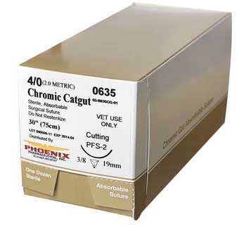 Phoenix  Chromic Catgut Absorbable Suture #2-0 3/8 Circle 30" Reverse Cutting : 12ct