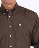 Cinch Men's Classic Fit Long Sleeve Solid Brown Shirt : Medium