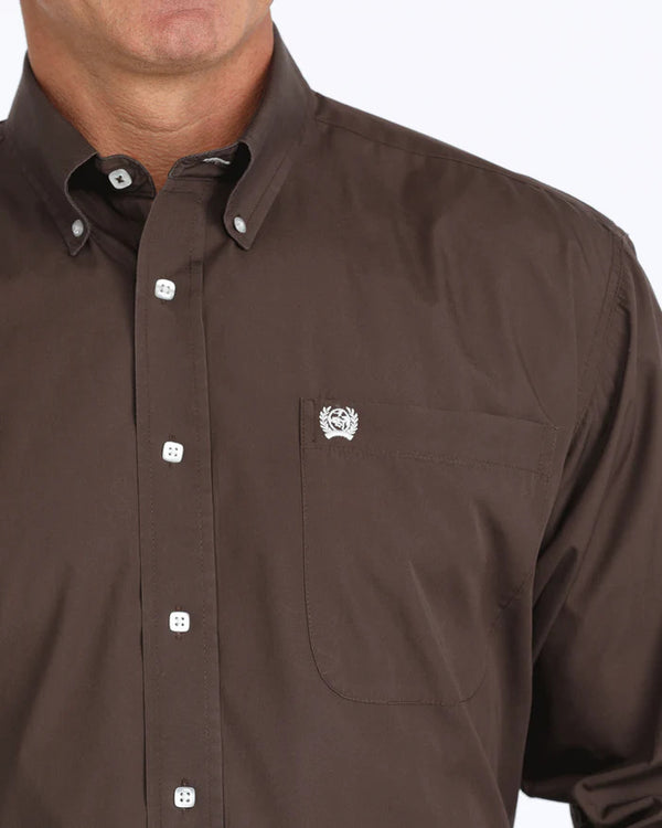Cinch Men's Classic Fit Long Sleeve Solid Brown Shirt : Medium
