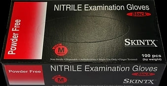 Skintx Nitrile Powder Free Black Exam Gloves 100ct : Medium
