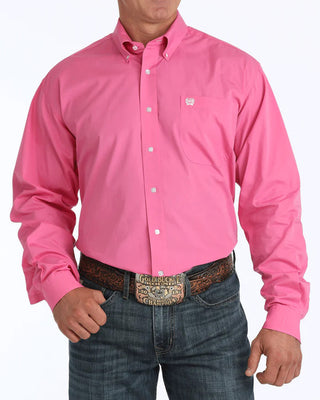 Cinch Men's Classic Fit Long Sleeve Solid Pink Shirt : Small