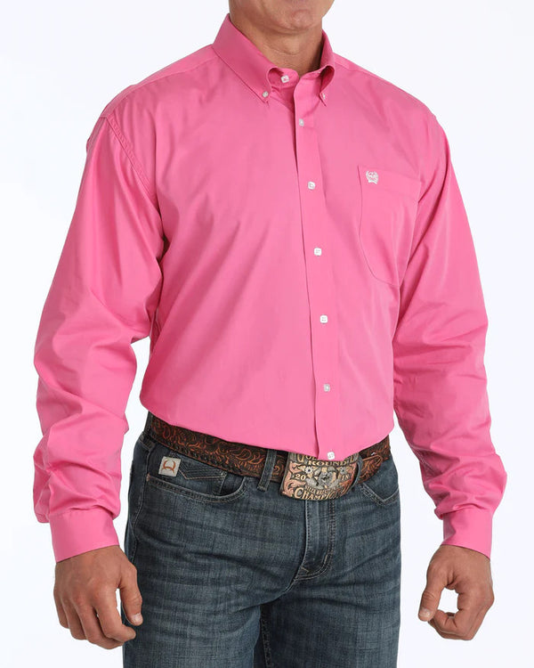 Cinch Men's Classic Fit Long Sleeve Solid Pink Shirt : XL