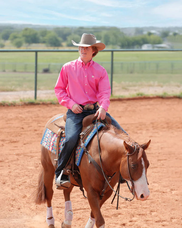 Cinch Men's Classic Fit Long Sleeve Solid Pink Shirt : XL