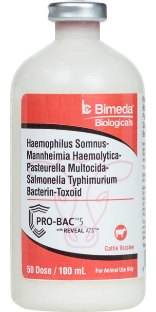 Bimeda Pro-Bac 5 w/ Reveal ATS Cattle Vaccine : 100ml 50ds