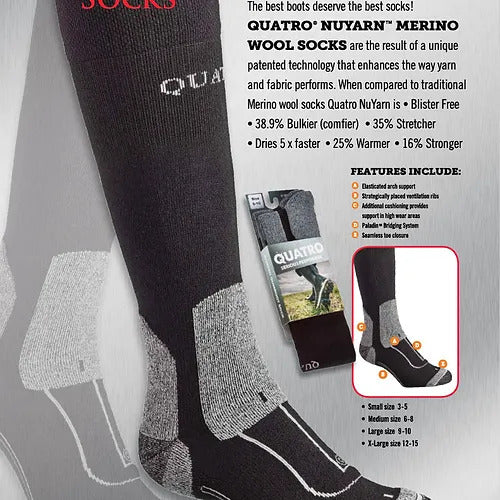 Quatro Socks Black/Gray Knee : Size Large (8-10)