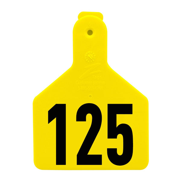 Z Tag Yellow No Snag Calf ID Tag - Numbered 101 - 125 : Pack of 25