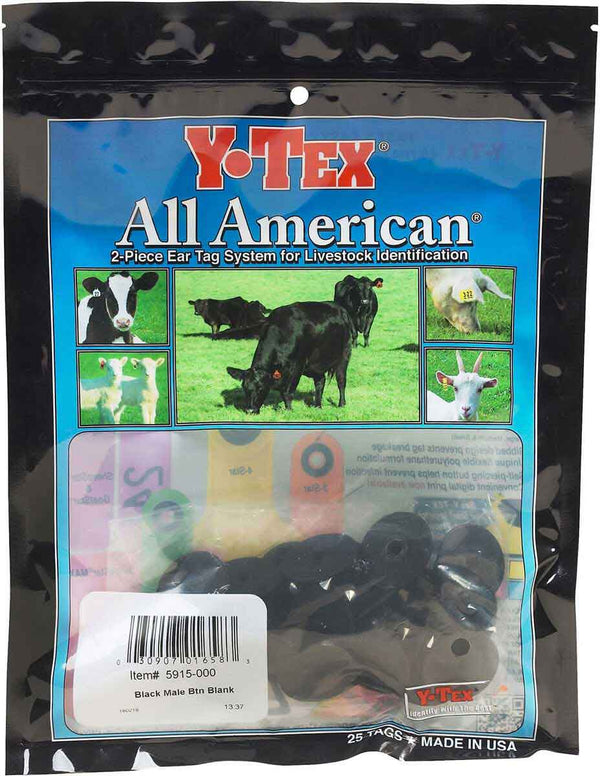 Y-Tex Blank Male Buttons - Black