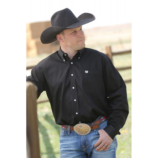 Cinch Men's Classic Fit Long Sleeve Solid Black Shirt : Medium