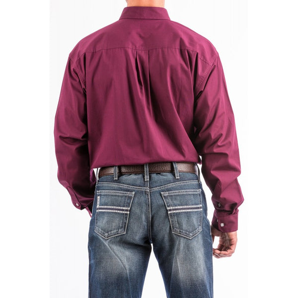 Cinch Men's Classic Fit Long Sleeve Solid Burgundy Shirt : Medium