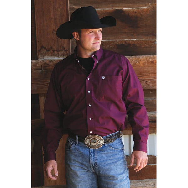 Cinch Men's Classic Fit Long Sleeve Solid Burgundy Shirt : Medium