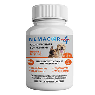 Nemacor Maxx 4 Quad Wormer for Dogs 21-150lbs : 12ct