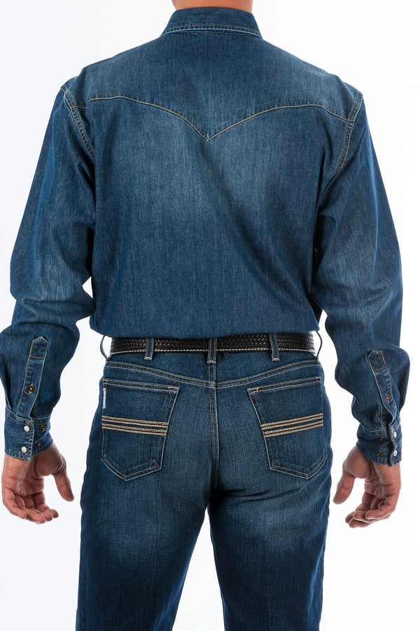 Cinch Men's Shirt Long Sleeve Stonewash Denim - Small