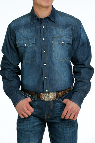 Cinch Men's Shirt Long Sleeve Stonewash Denim - Small