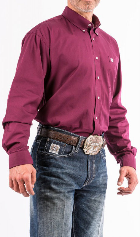 Cinch Men's Classic Fit Long Sleeve Solid Burgundy Shirt : Small