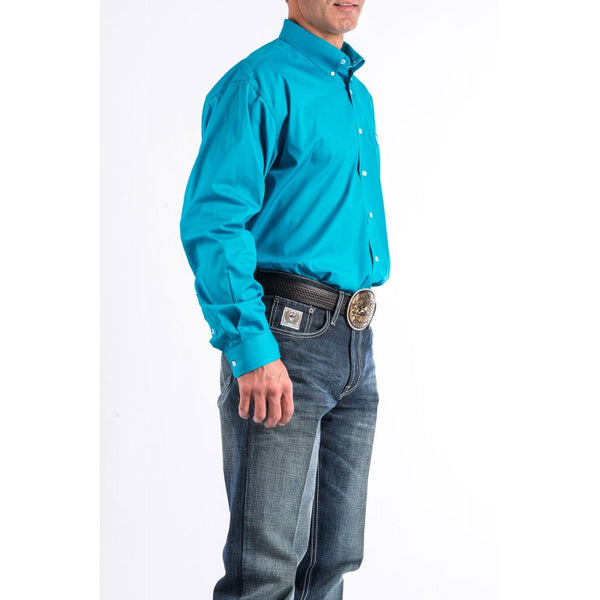 Cinch Men's Classic Fit Long Sleeve Solid Teal Blue Shirt : XLarge